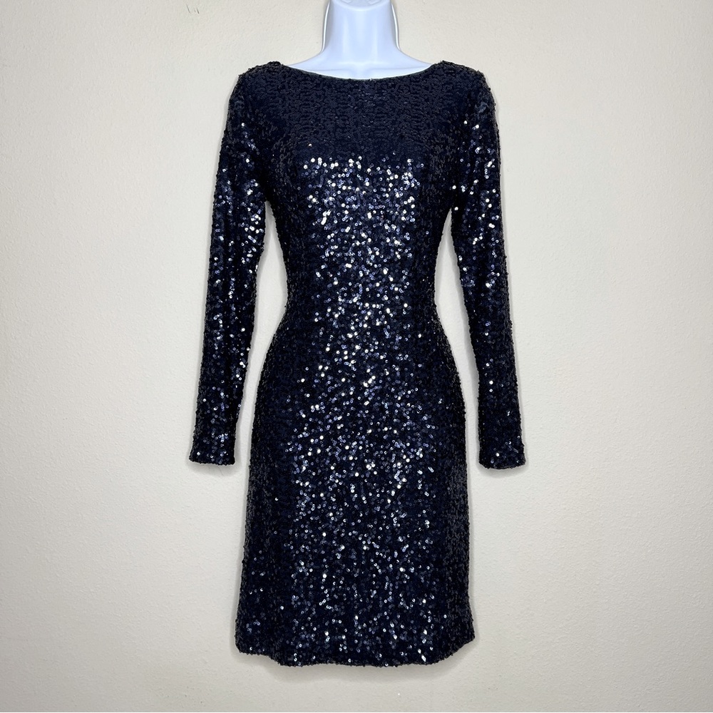 LAUREN RALPH LAUREN Navy Blue Sequin Low-Back Dress - Sz 4